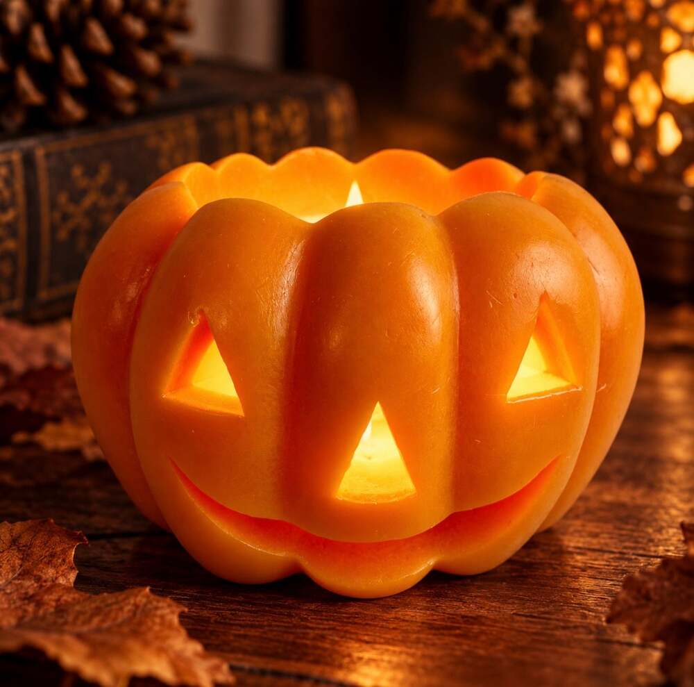 NWOT Jack O Lantern Orange Wax Pumpkin T-Light Candle Holder